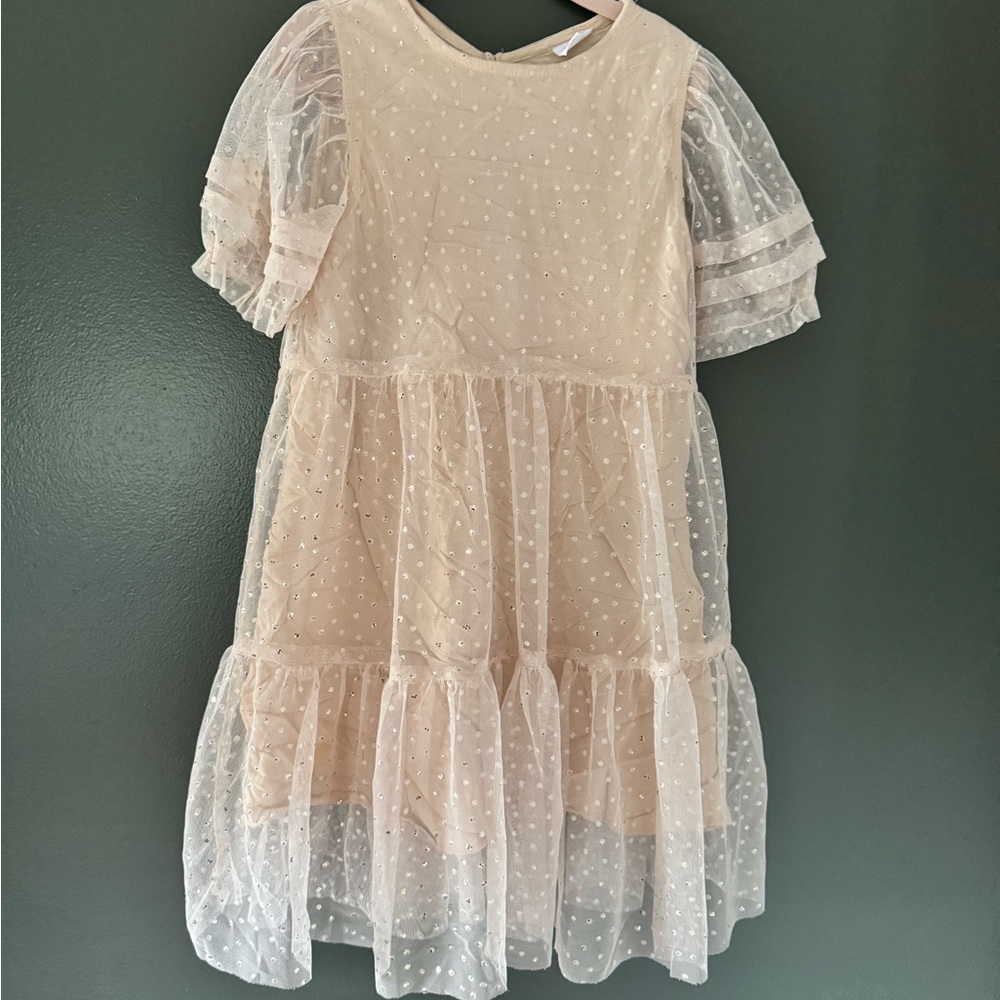 Zara Pale Blush Dot Mesh Tiered Party Dress